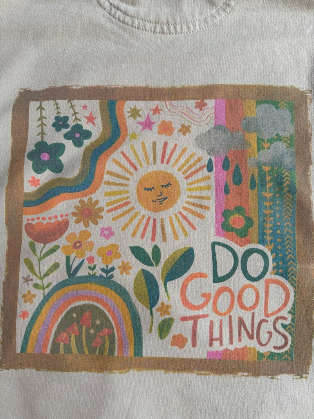 Natural Life ‘Do Good Things’ Beige Colorful Graphic Hoodie - Picture 2 of 9